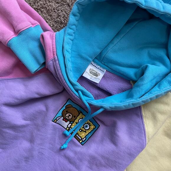 Teddy Fresh X SpongeBob SquarePants sweatshirt colorblock hoodie sz L - Picture 8 of 13
